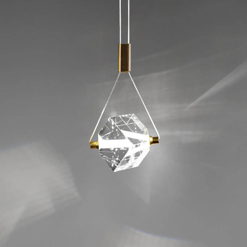 Modern Art Deco Diamond Crystal Geometric Copper LED Pendant Light For Living Room