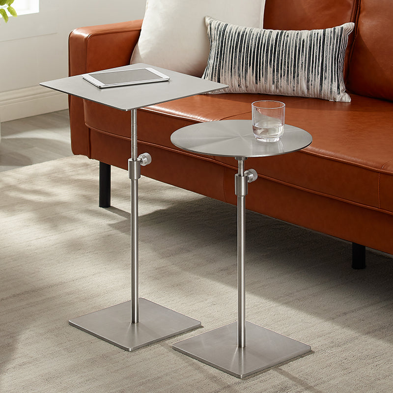 Modern Minimalist Round Square Stainless Steel End Table Height Adjustable 1-Tier For Living Room