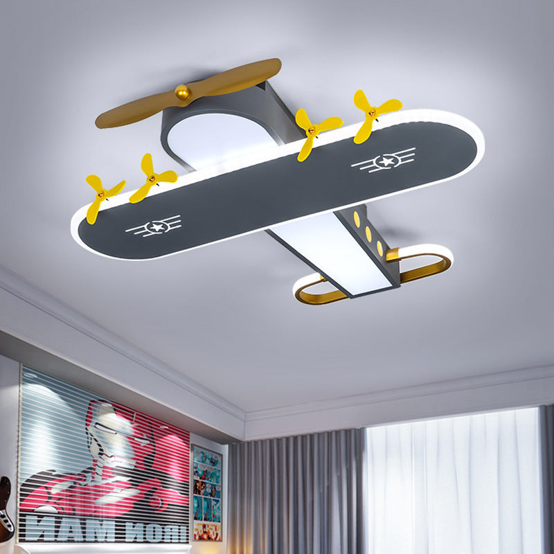 Contemporary Creative Kids Airplane Iron LED Flush Mount Ceiling Light For Bedroom