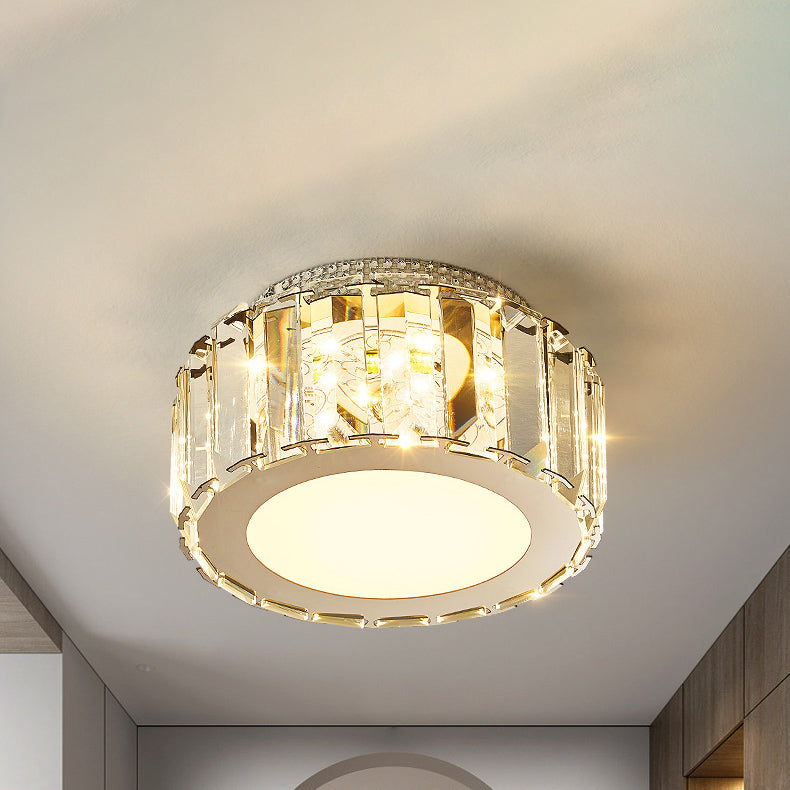 Modern Luxury Stainless Steel Radiant Prismatic Crystal Acrylic Shade LED Flush Mount Ceiling Light For Living Room