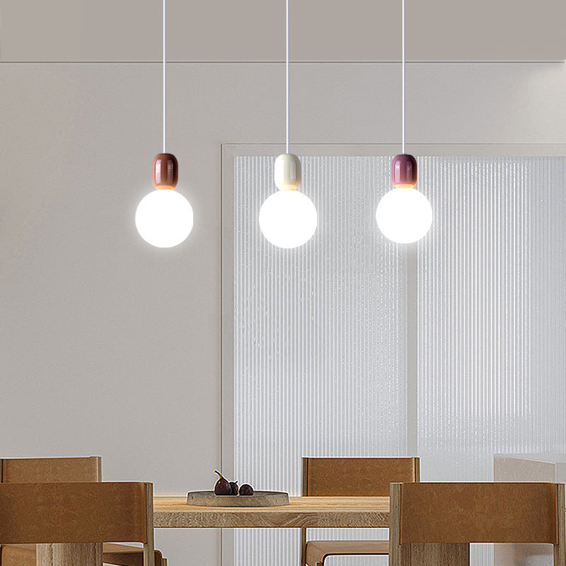 Modern Minimalist Round Ball Hardware Plastic 1-Light Pendant Light For Bedroom