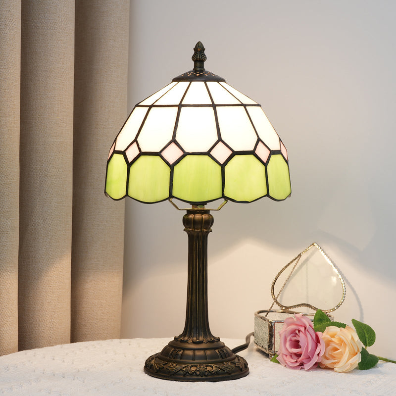 Traditional Tiffany Dome Resin Glass 1-Light Table Lamp For Living Room