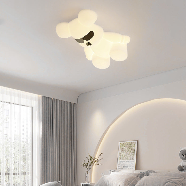 Contemporary Creative Cartoon Animal Bear Acrylic Shape Iron LED Kids Flush Mount Ceiling Light For Bedroom