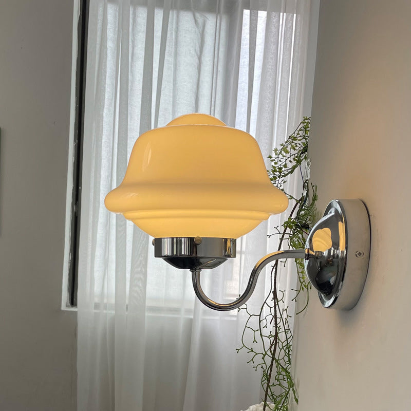 Contemporary Retro Round Clouds Iron Glass 1-Light Wall Sconce Lamp For Bedroom