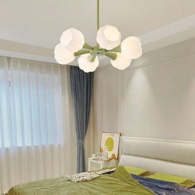 Modern Minimalist Cream Flower Iron Glass 4/6 Light Chandelier For Living Room