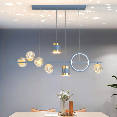 Modern Minimalist Round Ball Long Iron Aluminum Acrylic LED Island Light Chandelier For Dining Room