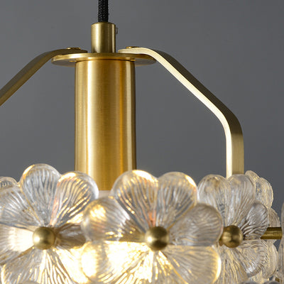 Modern Luxury Flower Copper Crystal 1-Light Pendant Light For Bedroom