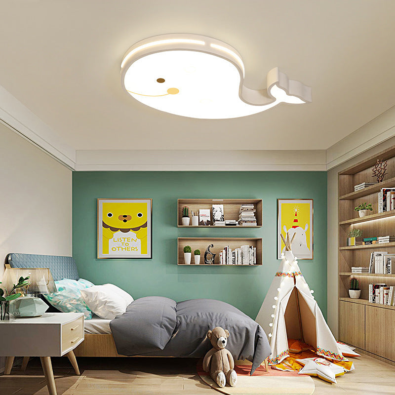 Contemporary Creative Cartoon Whale Acrylic LED Kids Flush Mount Ceiling Light For Bedroom