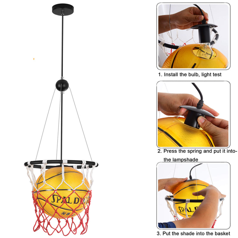 Lampe suspendue moderne et créative à 1 lumière en corde de verre et de fer pour basket-ball 