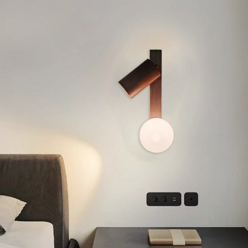 Modern Minimalist Linear Glass Wood 2-Light Wall Sconce Lamp For Bedroom