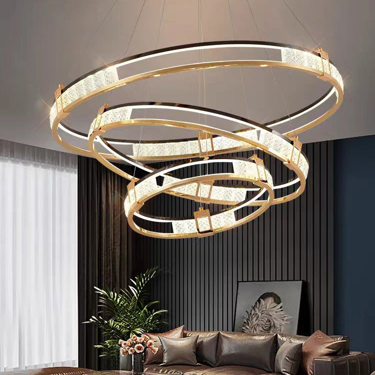 Modern Luxury Circle Aluminum Crystal Glass LED Chandelier For Living Room