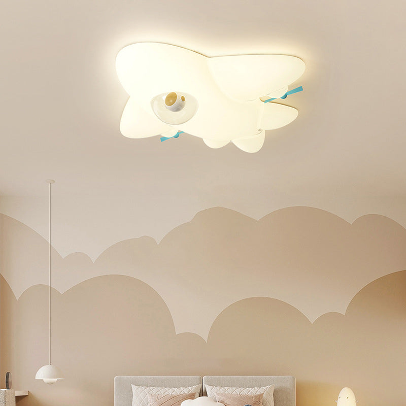 Contemporary Creative PE Cartoon Aircraft LED Kids Flush Mount Ceiling Light For Living Room