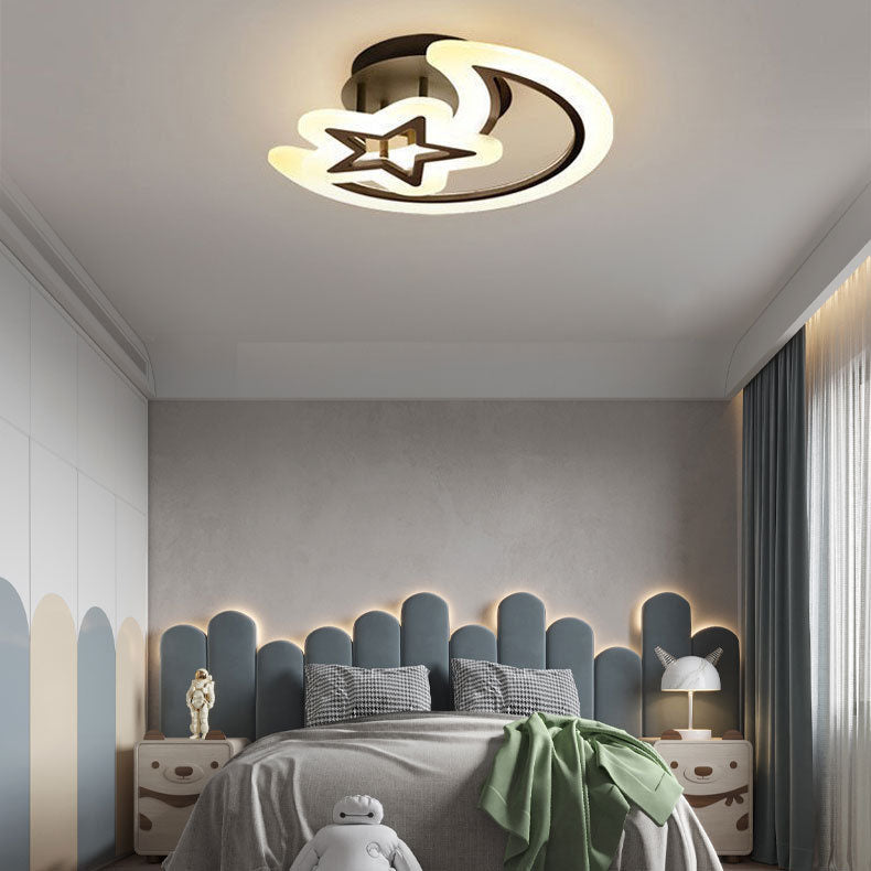 Modern Minimalist Moon Star Hardware Acrylic LED Semi-Flush Mount Ceiling Light For Living Room