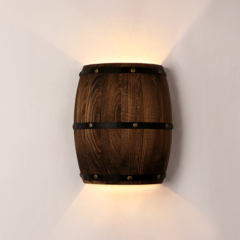 Traditional Rustic Wood Wine Barrel Design 1-Light Wall Sconce Lamp For Dining Room