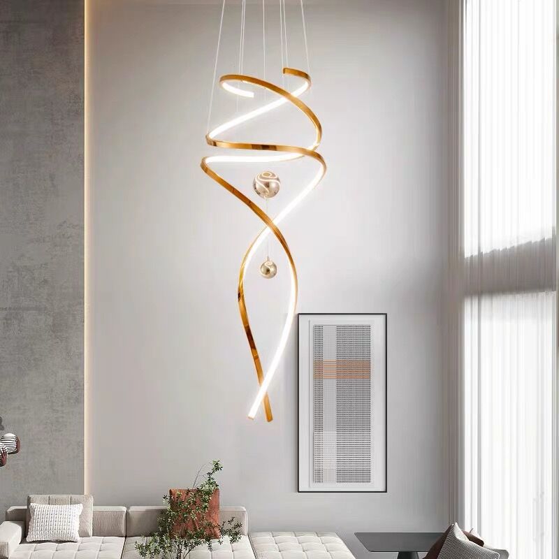 Contemporary Scandinavian Titanium Stainless Steel Acrylic Line LED Pendant Light For Living Room