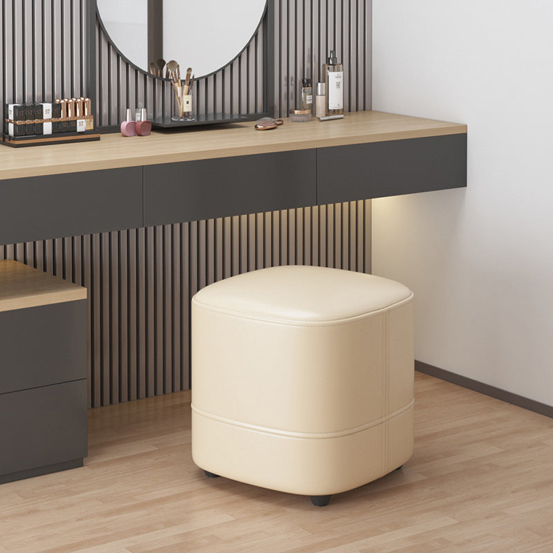 Modern Minimalist Square Leather Solid Wood Vanity Stool For Bedroom