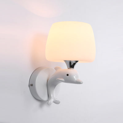 Contemporary Nordic Dolphin Cylinder Metal Resin Glass 1/2 Light Wall Sconce Lamp For Bedside