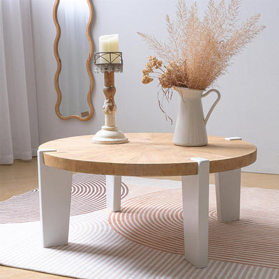 Contemporary Scandinavian Round Solid Wood End Table 1-Tier For Living Room