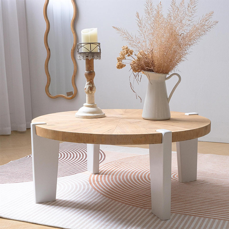 Contemporary Scandinavian Round Solid Wood End Table 1-Tier For Living Room