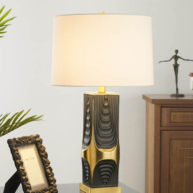 Modern Light Luxury Plated Ceramic Column Fabric 1-Light Table Lamp