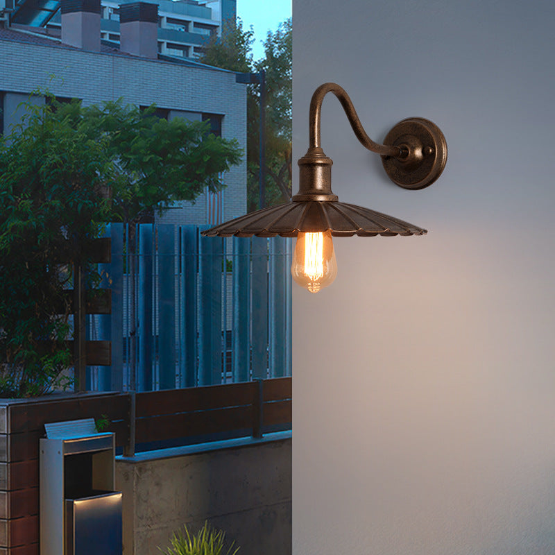 Modern Minimalist Waterproof Round Pleated Petal Iron 1-Light Wall Sconce Lamp For Outdoor Patio