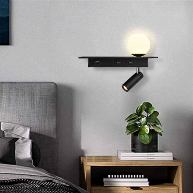 Modern Black White Solid Color With USB Socket Iron LED Spotlight Wall Sconce Lamp