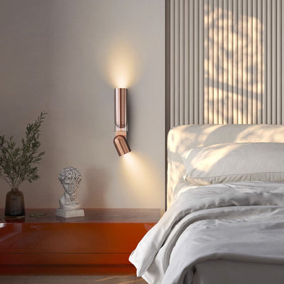 Modern Minimalist Rotatable Cylinder Metal Glass 2-Light Wall Sconce Lamp For Bedroom