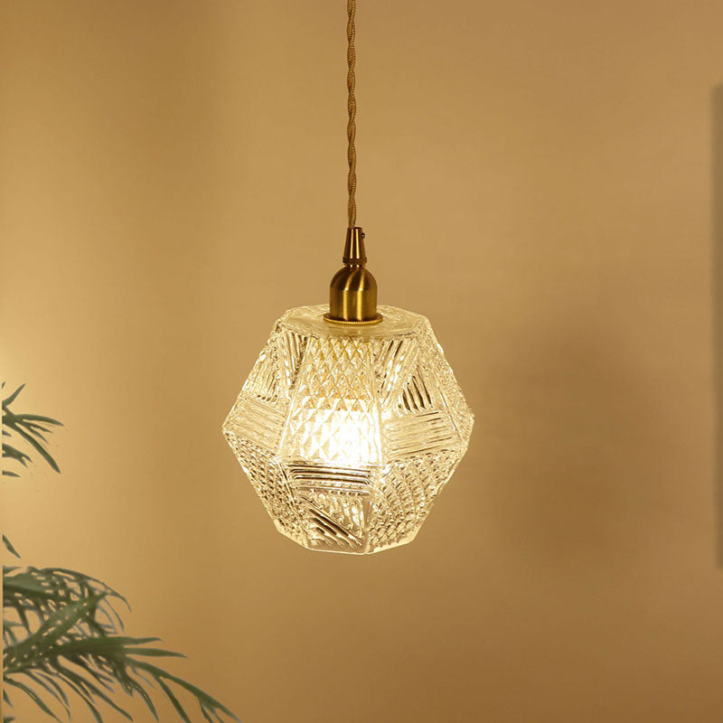 Modern Minimalist Octagonal Brass Glass 1-Light Pendant Light For Bedroom