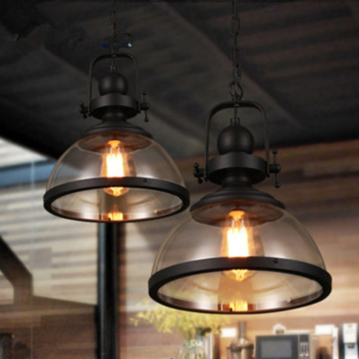 Contemporary Industrial Dome Iron Glass 1-Light Pendant Light For Living Room