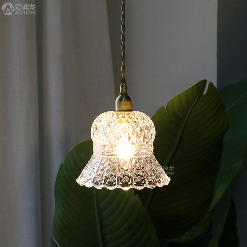 Traditional French Floral Brass Glass 1-Light Pendant Light For Living Room