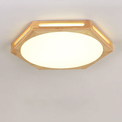 Traditional Vintage Wood Grain Hexagon Acrylic LED Flush Mount Ceiling Light For Living Room