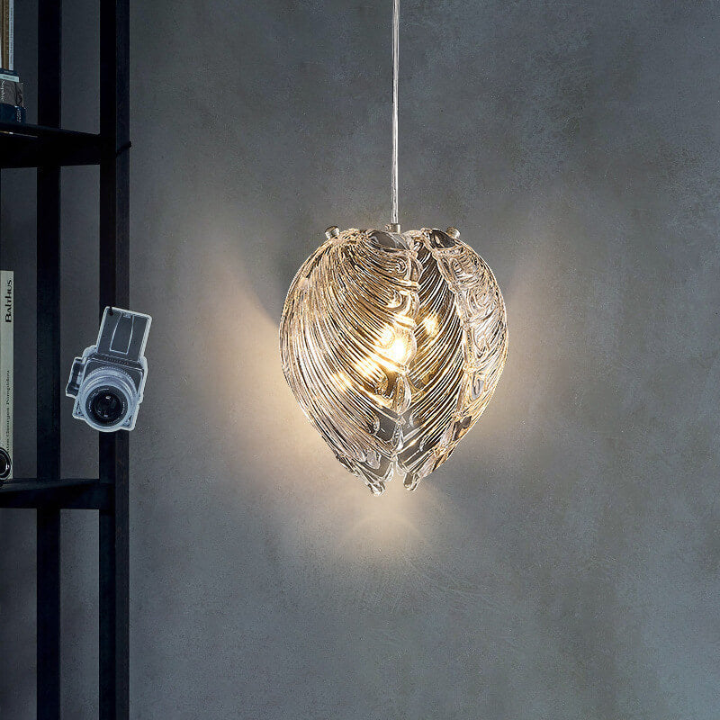 Modern Luxury Glass Shell Shape 1-Light Pendant Light For Bedroom