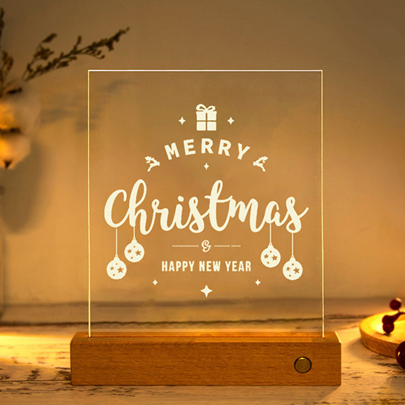 Modern Christmas Rectangular Acrylic Plate Solid Wood USB LED Table Lamp