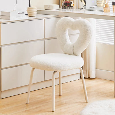 Contemporary Nordic Round Heart Lambswool Solid Wood Metal Vanity Stool Backrest For Bedroom