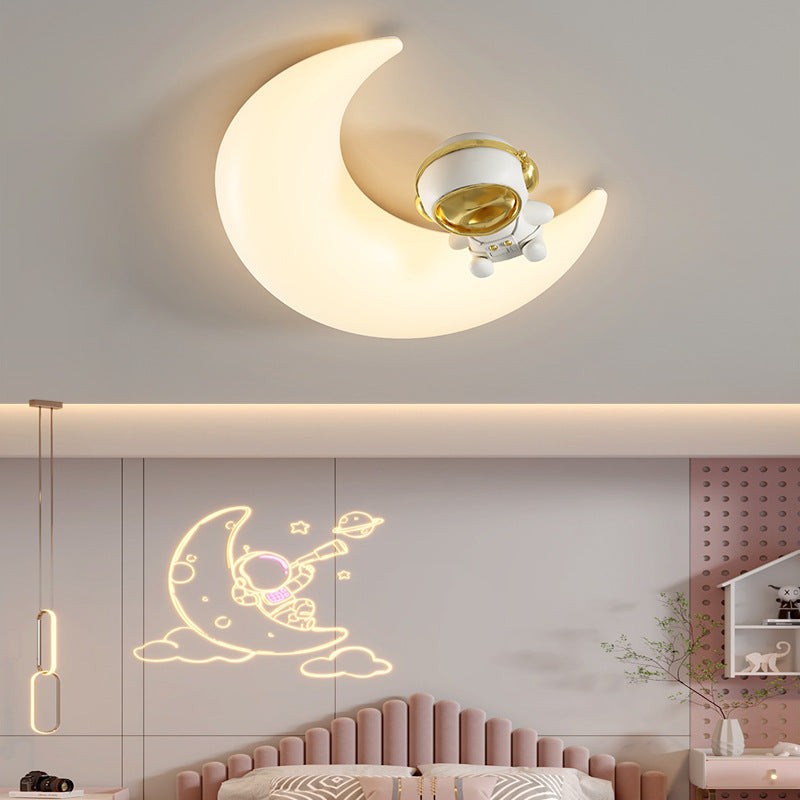 Modern Art Deco Moon Shaped Iron Acrylic LED Flush Mount Ceiling Light For Bedroom