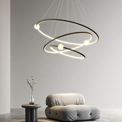 Modern Minimalist Multi Tier Circle Aluminum Iron Silicone LED Chandelier For Living Room