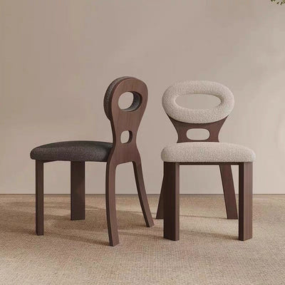 Contemporary Nordic Oval Hollowed Out Lambswool Wood Dining Chair Backrest For Dining Room