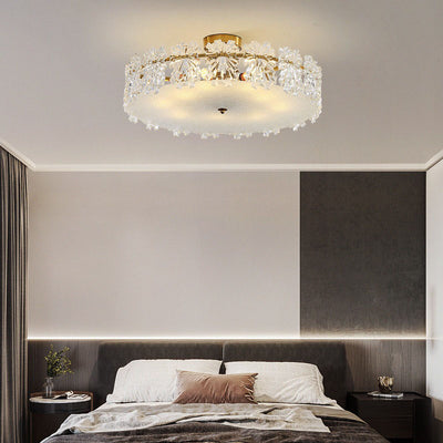 Contemporary Scandinavian Round Snowflake Iron Glass 5/6/8 Lights Semi-Flush Mount Ceiling Light For Bedroom