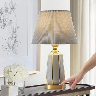 Modern Light Luxury Gray Ceramic Linen 1-Light Table Lamp