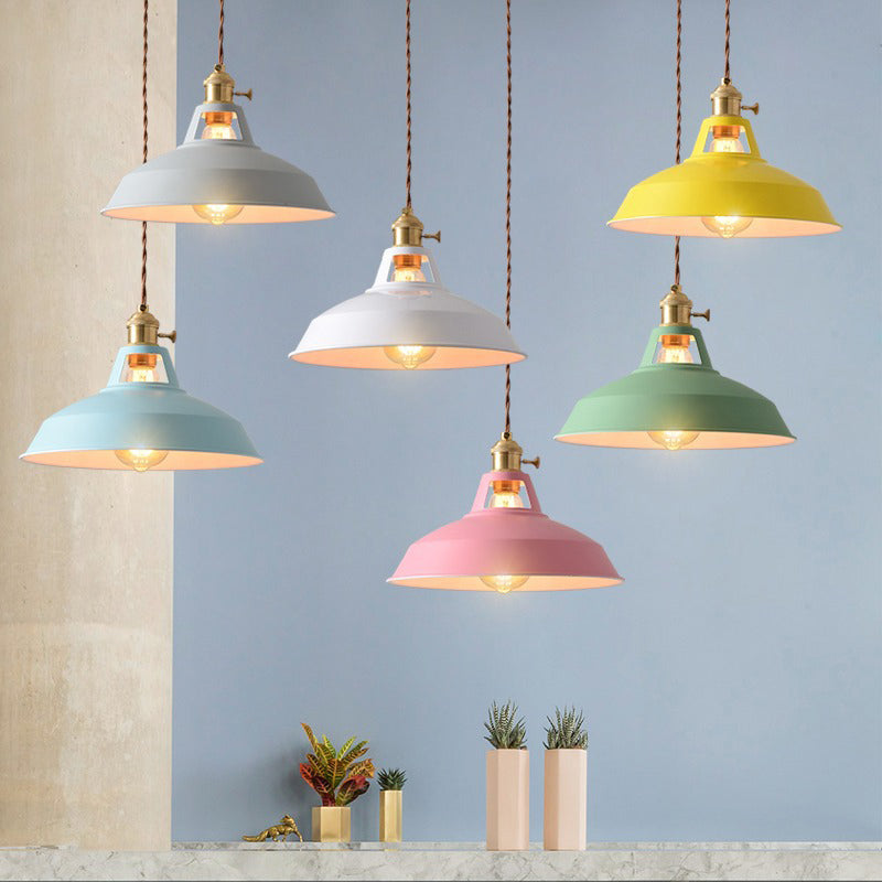 Contemporary Scandinavian Round Macaron Iron 1-Light Pendant Light For Living Room