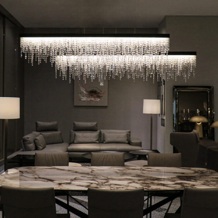 Contemporary Luxury Rectangular Stainless Steel Crystal LED Chandelier For Dining Room