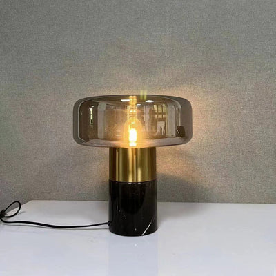 Contemporary Nordic Glass Cylindrical Shade Iron Marble Base 1-Light Table Lamp For Home Office