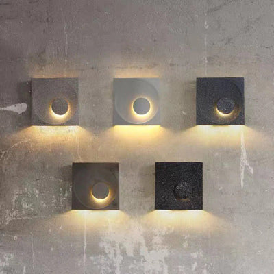 Contemporary Scandinavian Eclipse Square Cement 1-Light Wall Sconce Lamp For Bedroom