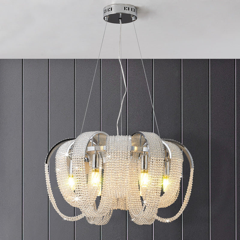 Contemporary Luxury Round Fringe Crystal Stainless Steels 6/8 Light Chandeliers For Living Room