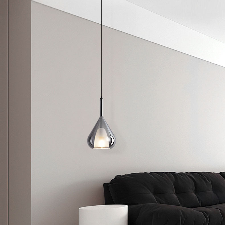 Contemporary Scandinavian Diamond Copper Glass 1-Light Pendant Light For Bedroom