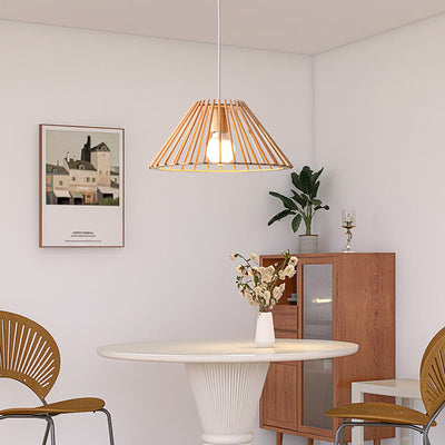 Traditional Japanese Round Trapezoidal Wood 1/2 Light Island Light Chandelier For Dining Room