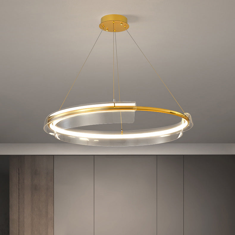 Contemporary Nordic Circle Round Tube Aluminum Acrylic LED Chandelier For Living Room