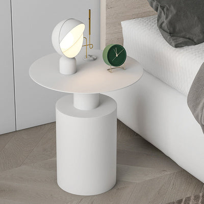 Modern Minimalist Round Cylinder Iron Nightstand 1-Tray For Bedside