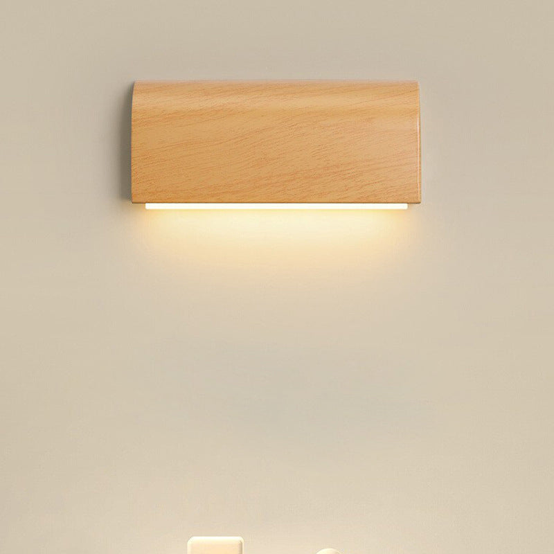 Traditional Japanese Imitation Wood Grain Aluminum Rectangular Shade LED Wall Sconce Lamp For Bedroom