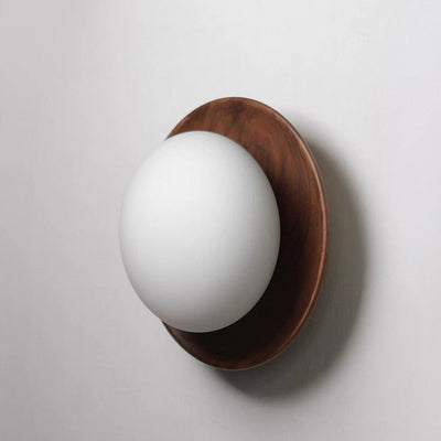 Modern Minimalist Round Glass Wood 1-Light Wall Sconce Lamp For Bedroom